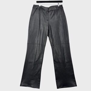 Vtg‎ Women's 90's minimalism Black Real Leather Pants Size 8 Fits 32" Waist